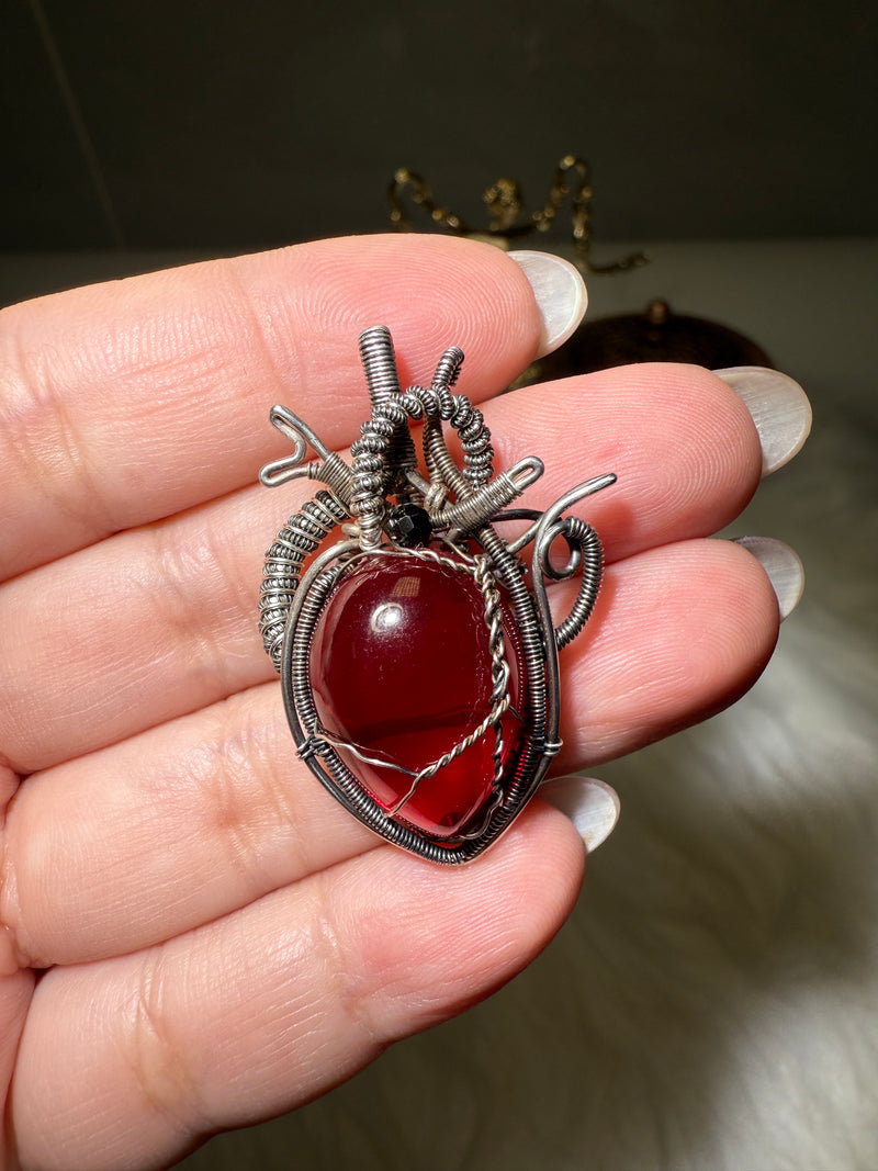 Freya Jewelry Pre-sale Lab Ruby Heart Pendant Wire Wrap Hand Made crystal pendant image 1
